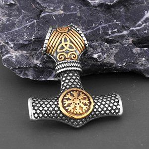 Nordic Viking Mjolnir Thor Hammer Vegvisir Compass Necklace Nordic Jewelry